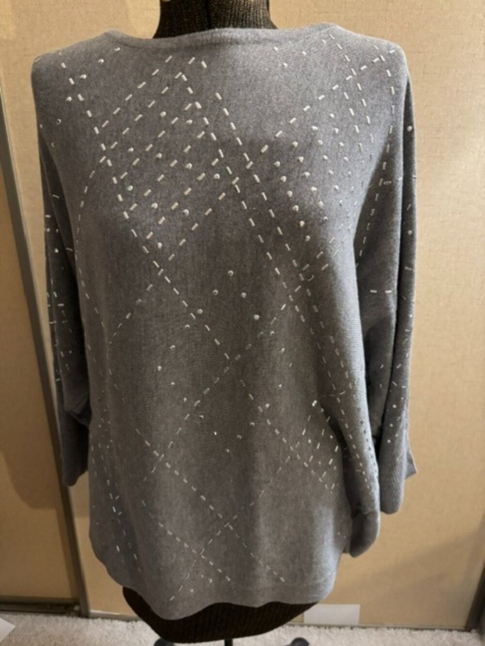 Spense Women 3X Gray Long Sleeve Pull-Over Embellished T-Shirt